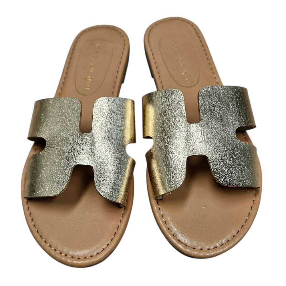Madden Girl Gold Metallic H Strap Slide Sandals Women's Size 6 Resortwear Boho